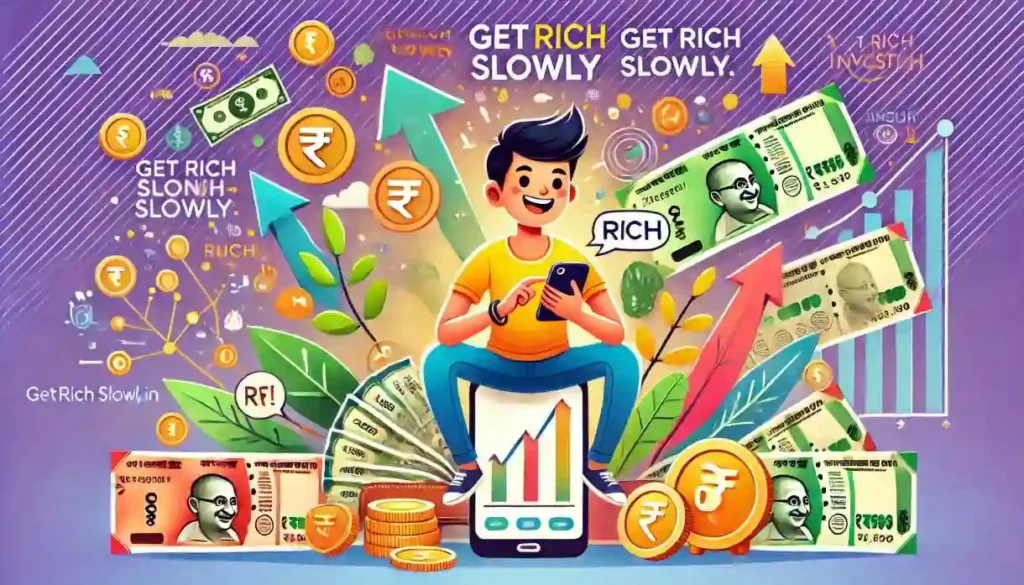 2025 में फ्री में पैसे कैसे कमाए – जाने 11+ आसान तरीके और डेली ₹2500 तक कमाए. an animated boy sitting on a big mobile using a small mobile a small text rich. in background a light coming and tere is many rupees in background